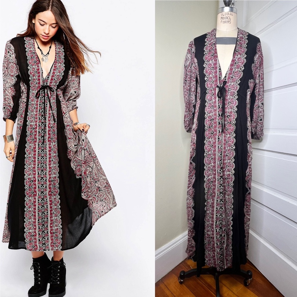 Free People Azalea Midi Maxi Dress Small Black Burgundy NEW NWT